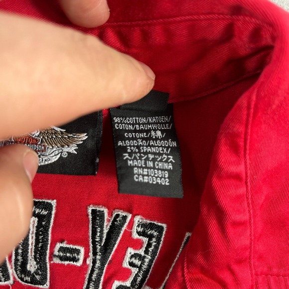 Harley Davidson Womens Red Full Zip Short Sleeve Mechanic Shirt Embroidered M - Picture 6 of 7
